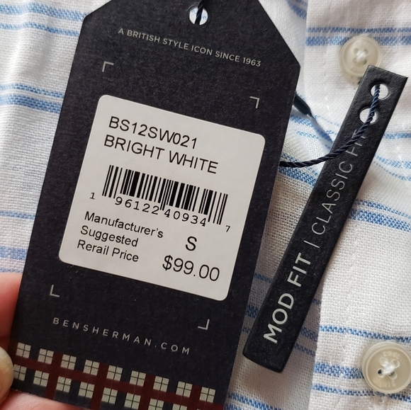 Ben Sherman Bright White Linen Blend Button Down Shirt - Picture 3 of 8